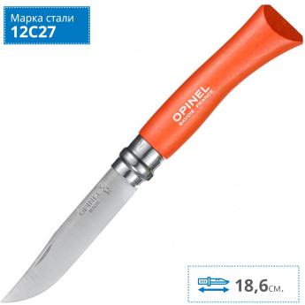 Нож Opinel №7, нержавеющая сталь, оранжевая рукоятка, блистер 001608