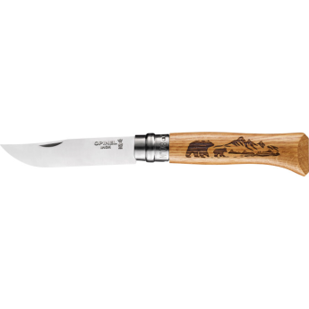 Нож OPINEL №8 ANIMALIA нержавеющая сталь, рукоять дуб, гравировка медведь