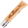 Нож OPINEL №8, нержавеющая сталь, рукоять дуб, гравировка собака, 002335