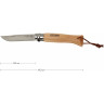 Нож OPINEL №8, нержавеющая сталь, рукоять из бука, с кожаным темляком 001321
