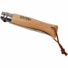 Нож OPINEL №8, нержавеющая сталь, рукоять из бука, с кожаным темляком 001321