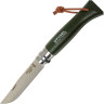 Нож Opinel №8 Trekking, нержавеющая сталь, кожаный темляк, хаки