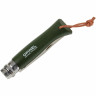 Нож Opinel №8 Trekking, нержавеющая сталь, кожаный темляк, хаки