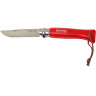 Нож OPINEL №8 TREKKING, нержавеющая сталь, кожаный темляк, красный 001705