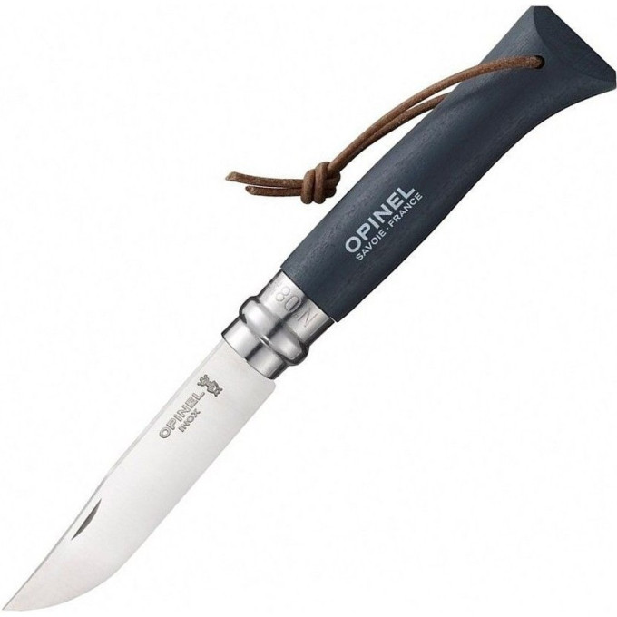 Нож OPINEL №8 TREKKING, нержавеющая сталь, кожаный темляк, серый 001706