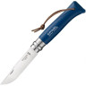 Нож OPINEL №8 TREKKING, нержавеющая сталь, кожаный темляк, синий 001704