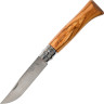 Нож OPINEL №8, нержавеющая сталь, рукоять оливковое дерево, деревянный футляр, чехол 001004